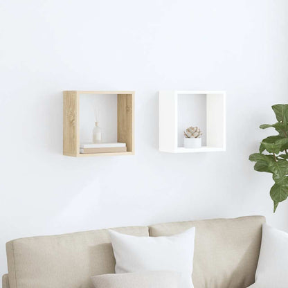 vidaXL Étagères cubes 2 pcs Blanc et chêne Sonoma 30x15x30 cm
