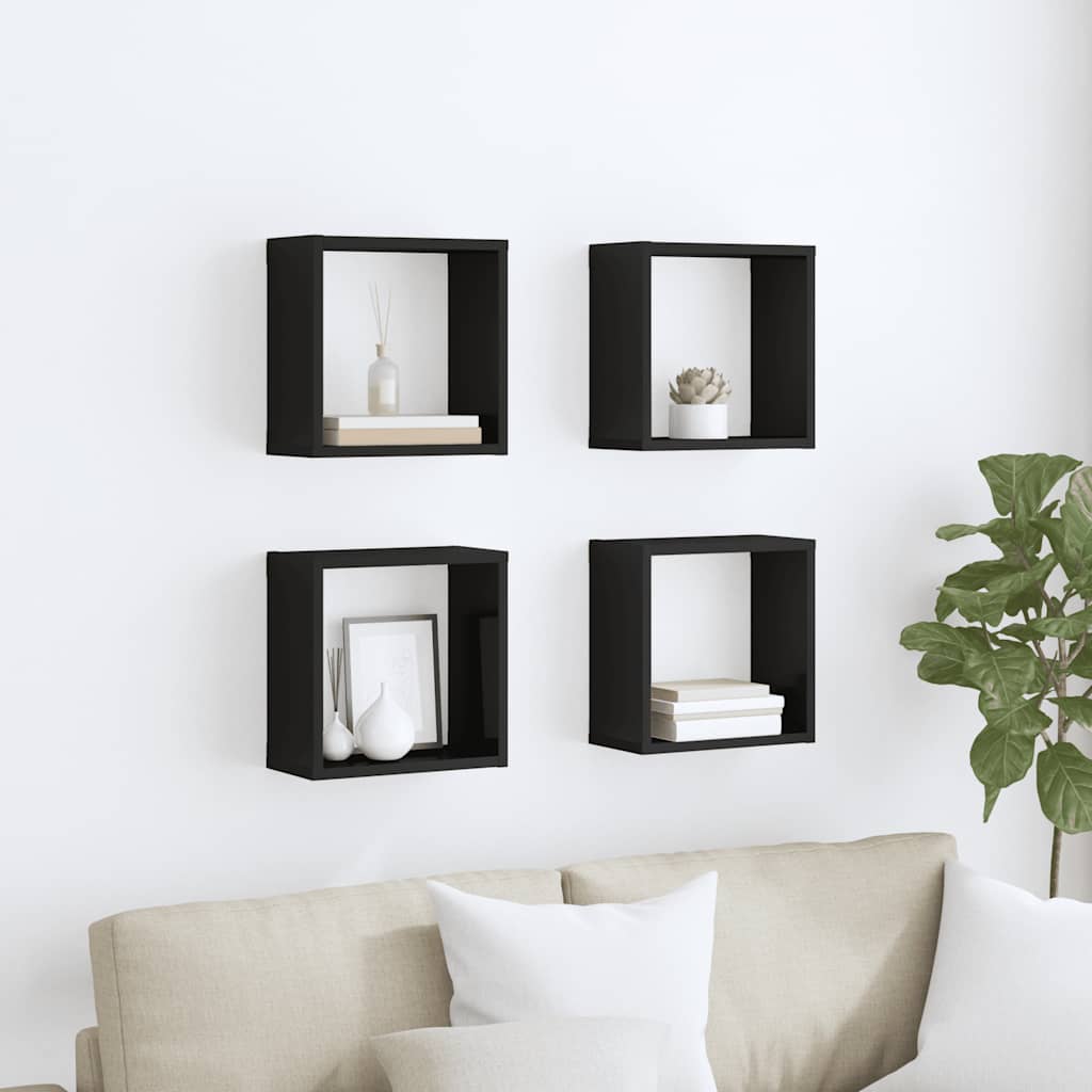 vidaXL Étagères murales cubes 4 pcs Noir brillant 30x15x30 cm