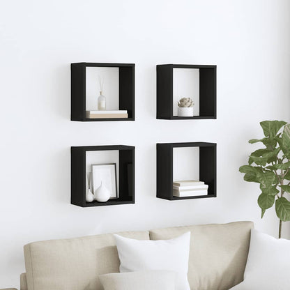vidaXL Étagères murales cubes 4 pcs Noir brillant 30x15x30 cm