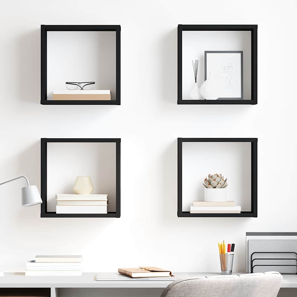 vidaXL Étagères murales cubes 4 pcs Noir brillant 30x15x30 cm