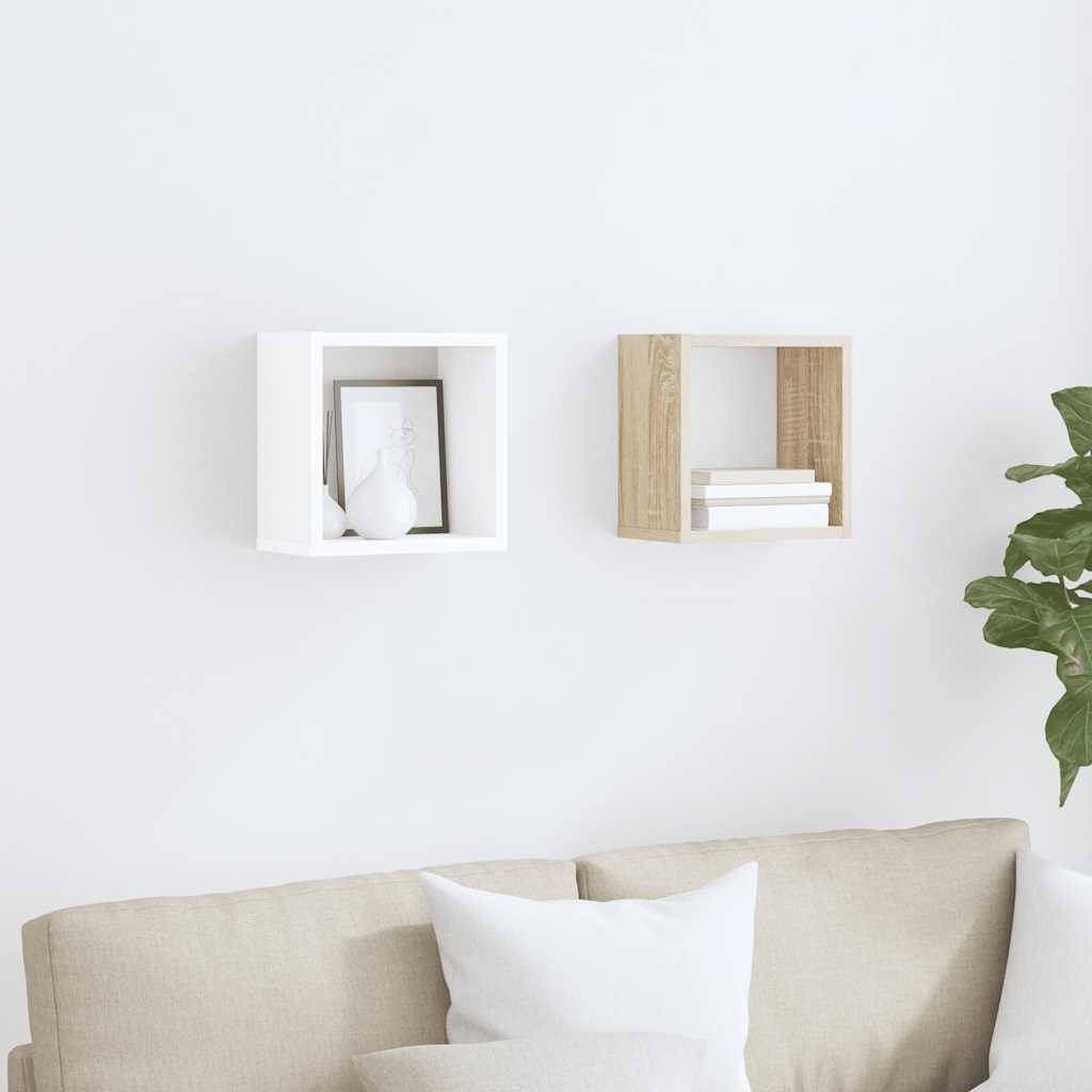 vidaXL Étagères cubes 2 pcs Blanc et chêne Sonoma 26x15x26 cm