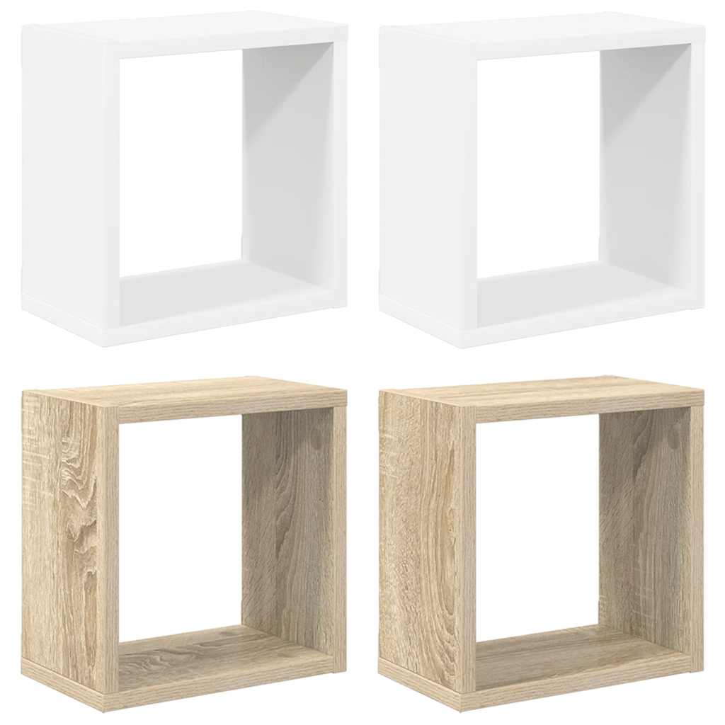 vidaXL Étagères murales cubes 4 pcs Blanc et chêne Sonoma 26x15x26 cm