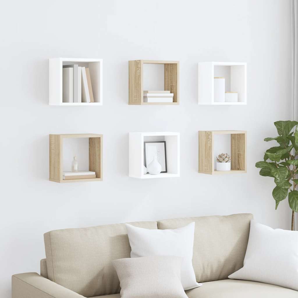 vidaXL Étagères cubes 6 pcs Blanc et Chêne Sonoma 26x15x26 cm