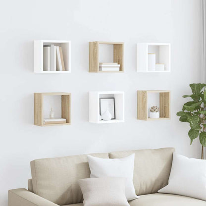 vidaXL Étagères cubes 6 pcs Blanc et Chêne Sonoma 26x15x26 cm