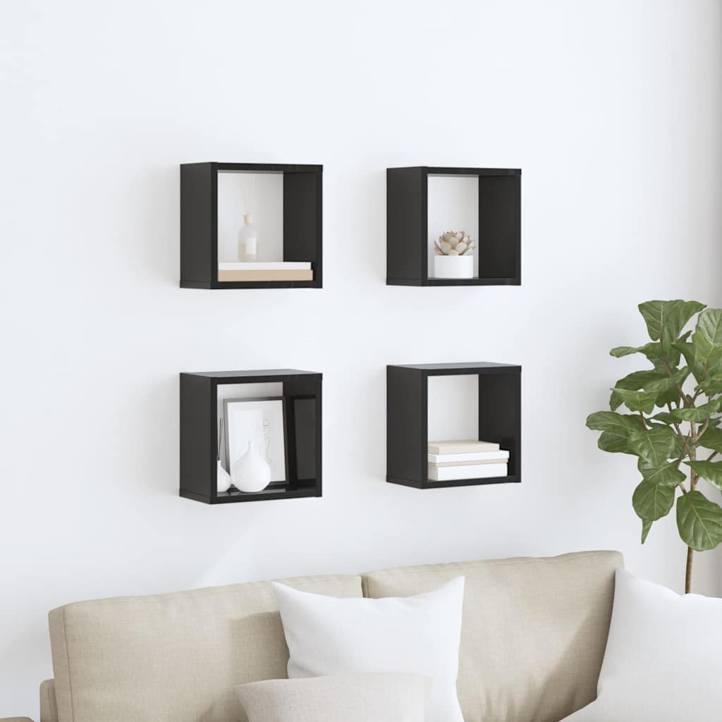 vidaXL Étagères murales cubes 4 pcs Noir brillant 26x15x26 cm