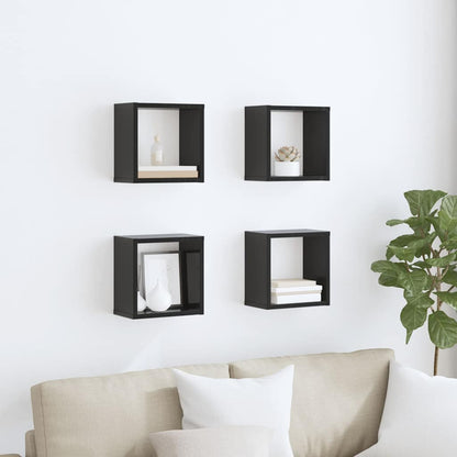 vidaXL Étagères murales cubes 4 pcs Noir brillant 26x15x26 cm
