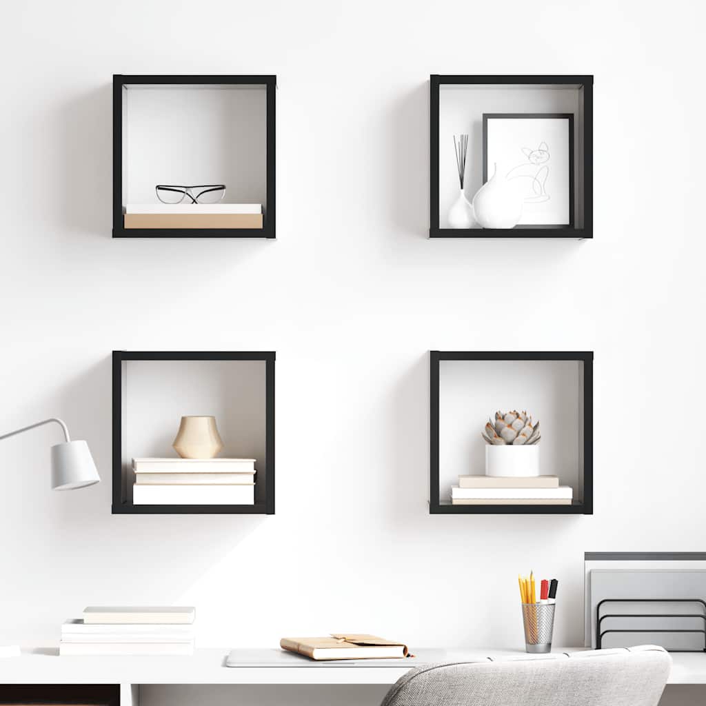 vidaXL Étagères murales cubes 4 pcs Noir brillant 26x15x26 cm