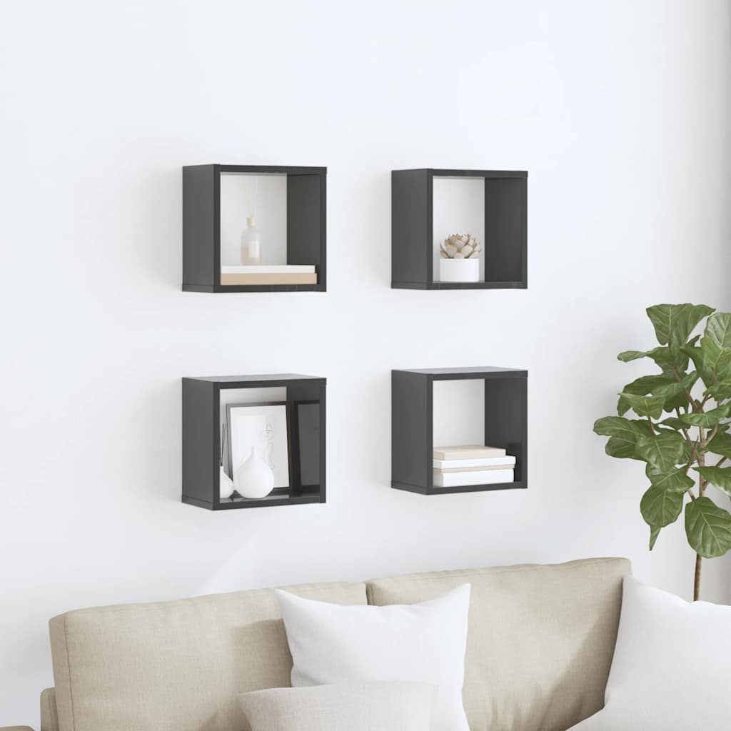 vidaXL Étagères murales cubes 4 pcs Gris brillant 26x15x26 cm