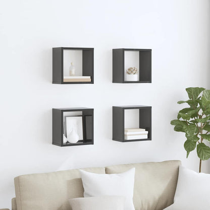 vidaXL Étagères murales cubes 4 pcs Gris brillant 26x15x26 cm