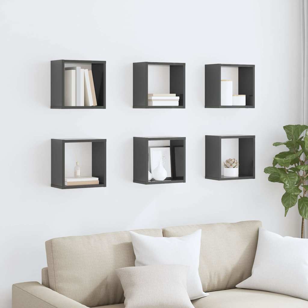 vidaXL Étagères cubes 6 pcs Gris brillant 26x15x26 cm
