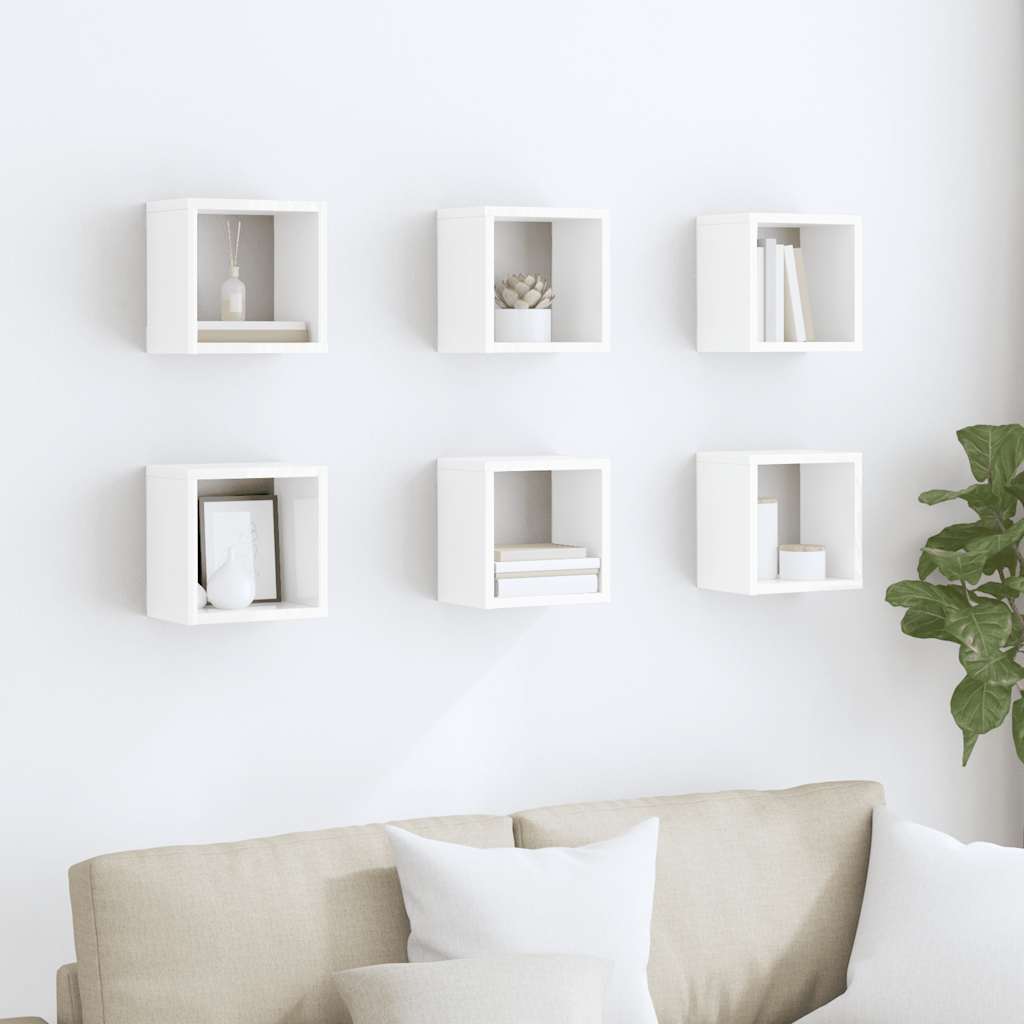 vidaXL Étagères cubes 6 pcs Blanc brillant 22x15x22 cm