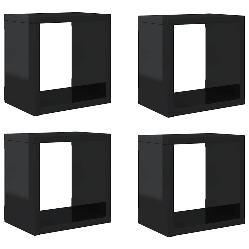 vidaXL Étagères cubes 4 pcs Noir brillant 22x15x22 cm
