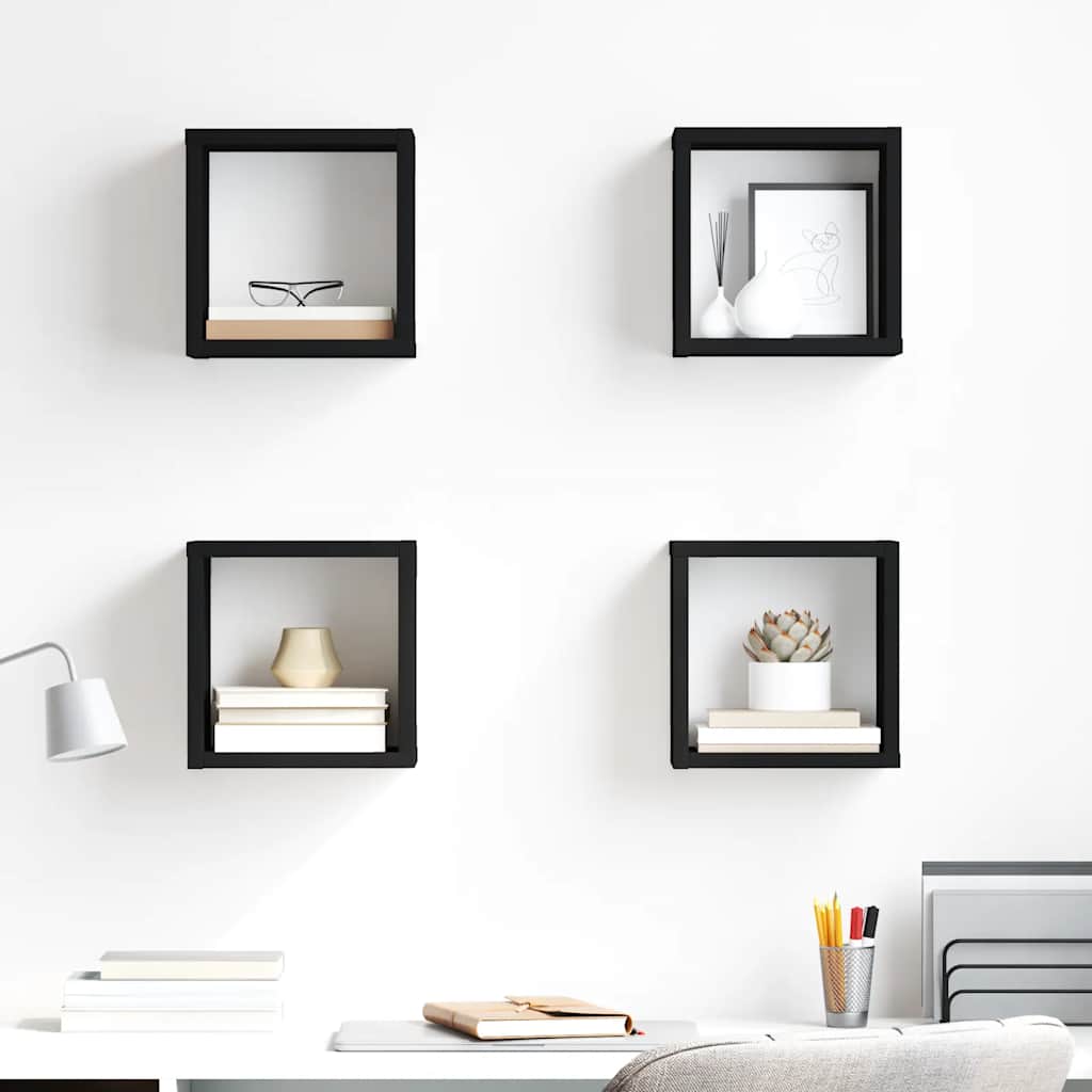 vidaXL Étagères cubes 4 pcs Noir brillant 22x15x22 cm