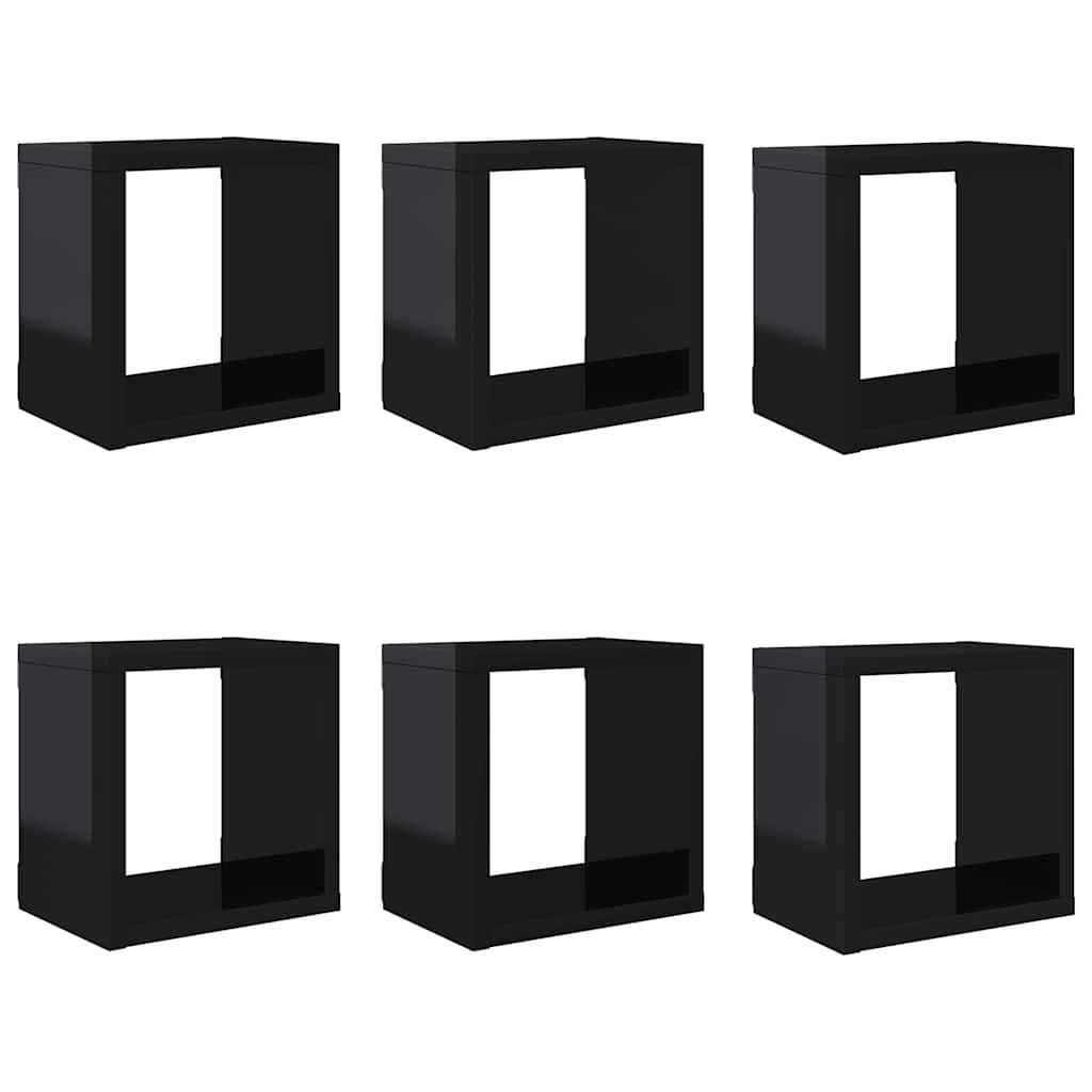 vidaXL Étagères cubes 6 pcs. Noir brillant 22x15x22 cm