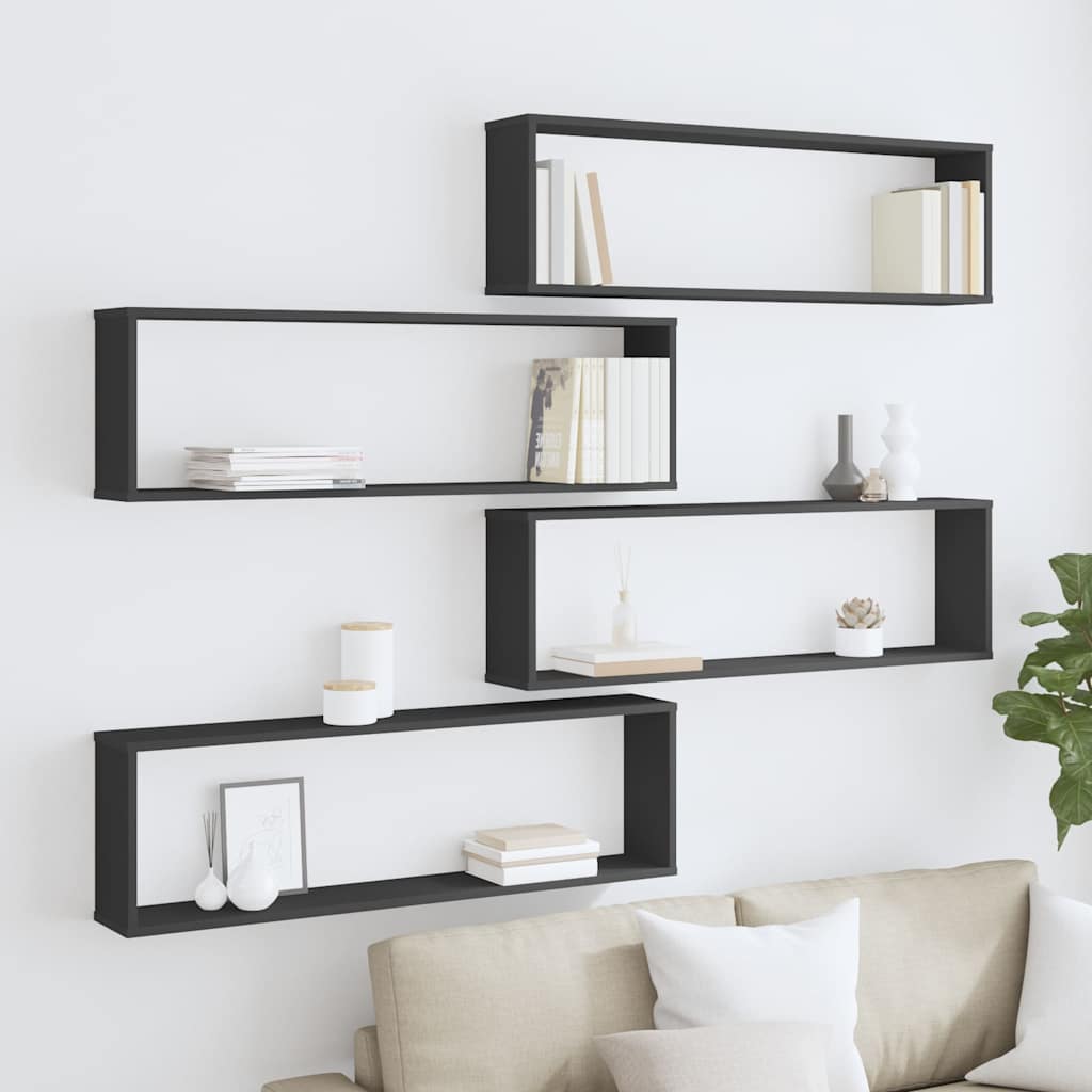 vidaXL Étagères cubes 4 pcs Noir 100x15x30 cm Bois d'ingénierie