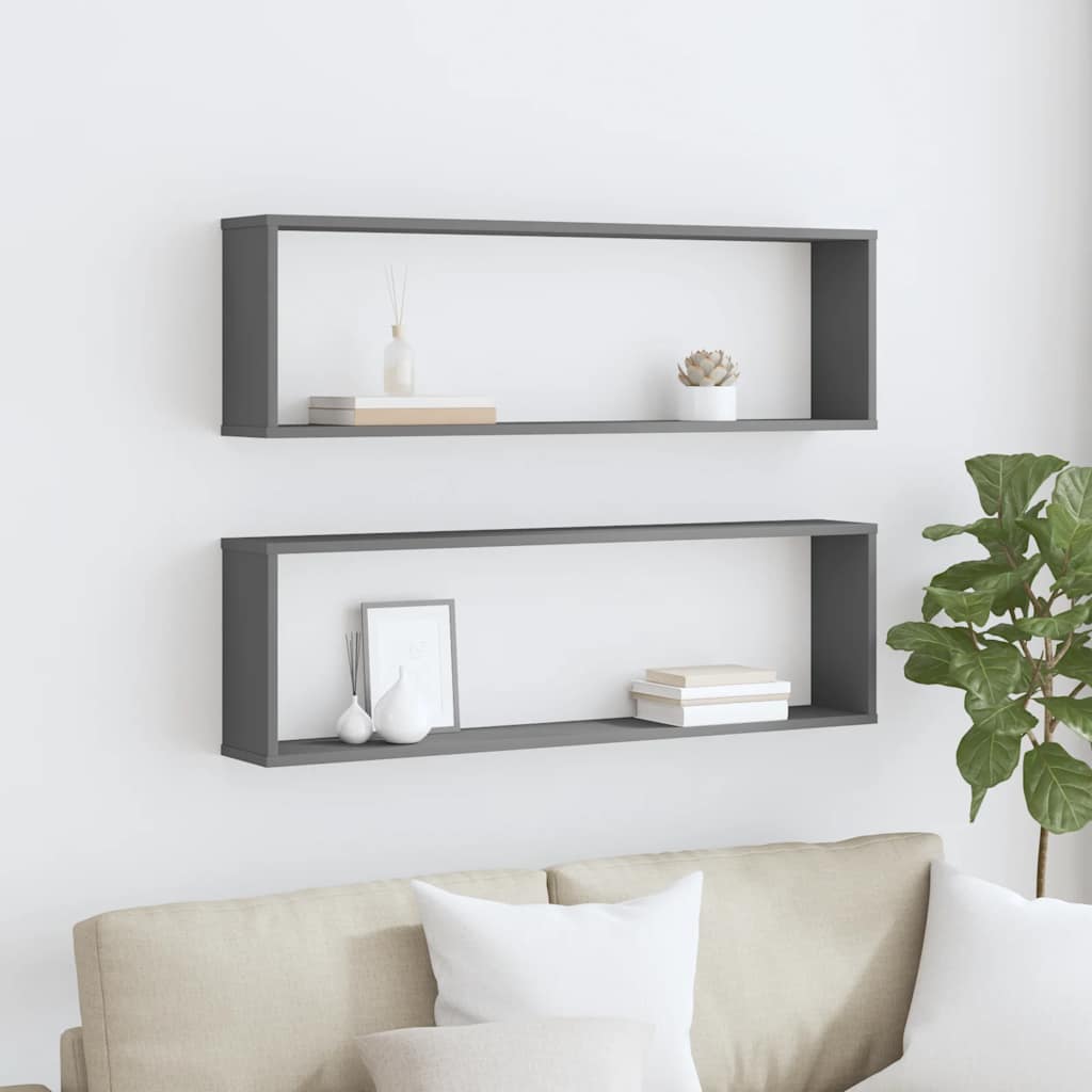 vidaXL Étagères cubes 2 pcs Gris 100x15x30 cm Bois d'ingénierie