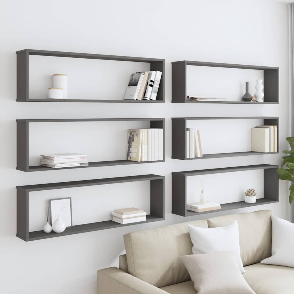 vidaXL Étagères cubes 6 pcs Gris 100x15x30 cm Bois d'ingénierie