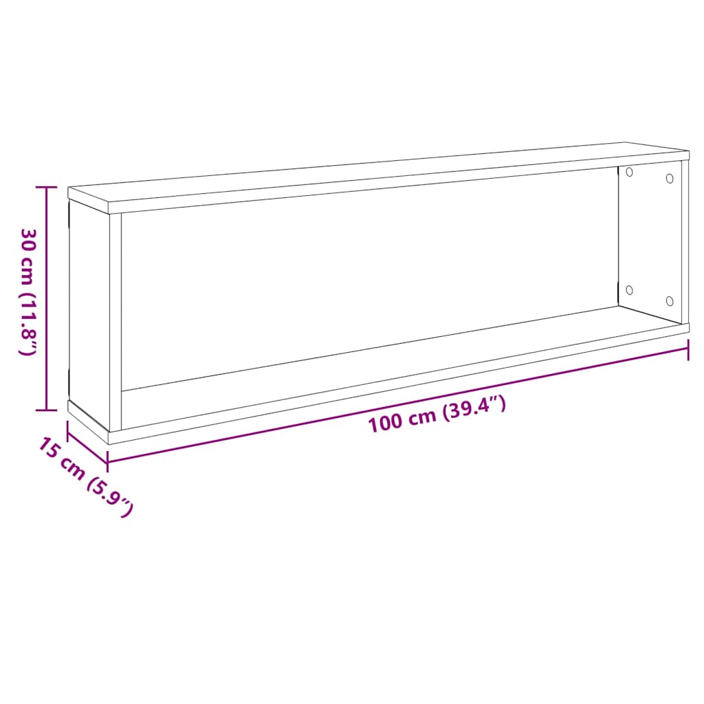 vidaXL Étagères cubes 2 pcs Gris béton 100x15x30 cm Bois d'ingénierie
