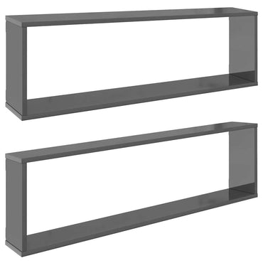 vidaXL Étagères cubes 2 pcs Gris brillant 100x15x30 cm Bois d'ingénierie