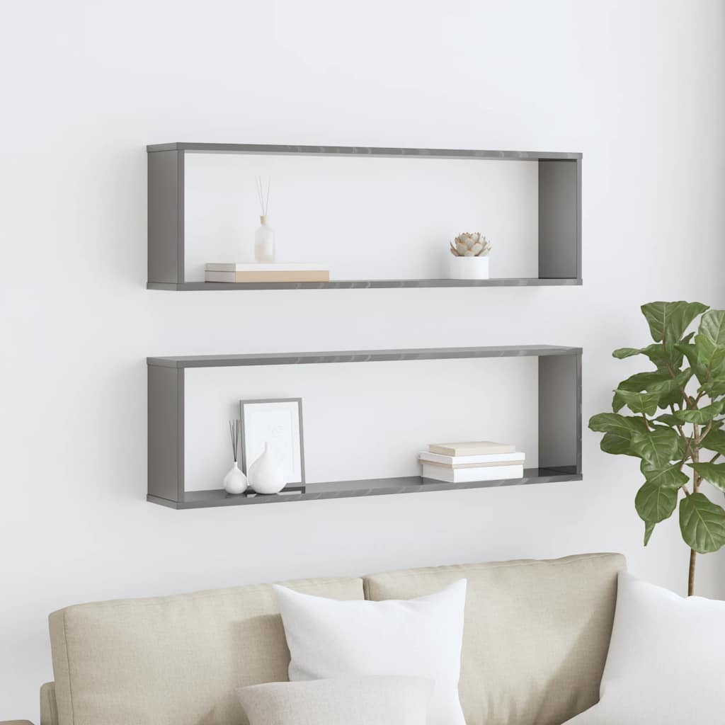 vidaXL Étagères cubes 2 pcs Gris brillant 100x15x30 cm Bois d'ingénierie