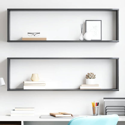 vidaXL Étagères cubes 2 pcs Gris brillant 100x15x30 cm Bois d'ingénierie