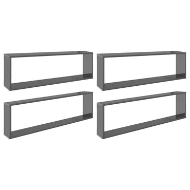 vidaXL Étagères cubes 4 pcs Gris brillant 100x15x30 cm Bois d'ingénierie