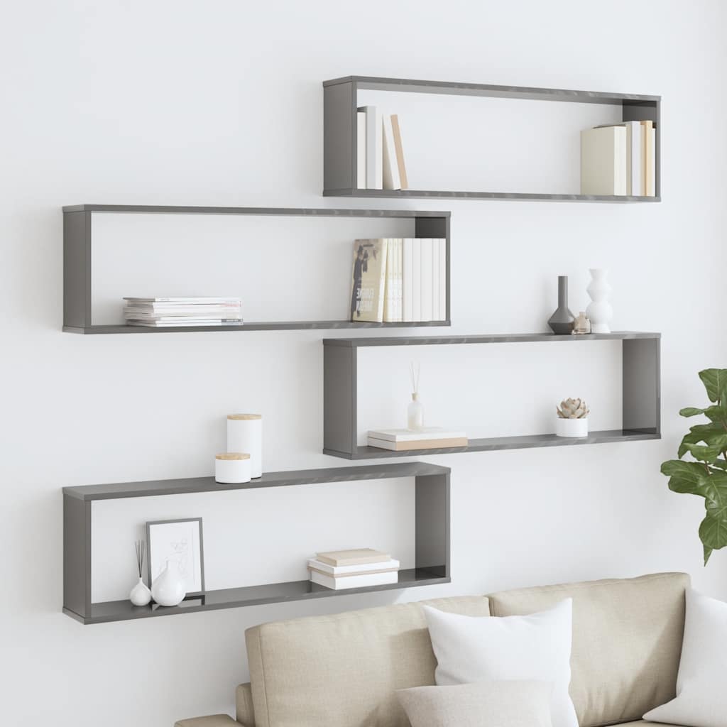 vidaXL Étagères cubes 4 pcs Gris brillant 100x15x30 cm Bois d'ingénierie