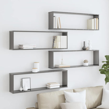 vidaXL Étagères cubes 4 pcs Gris brillant 100x15x30 cm Bois d'ingénierie