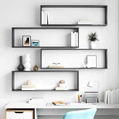vidaXL Étagères cubes 4 pcs Gris brillant 100x15x30 cm Bois d'ingénierie