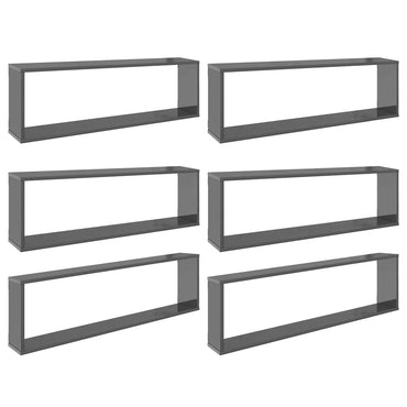vidaXL Étagères cubes 6 pcs Gris brillant 100x15x30 cm Bois d'ingénierie