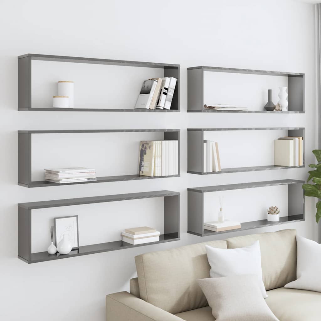 vidaXL Étagères cubes 6 pcs Gris brillant 100x15x30 cm Bois d'ingénierie