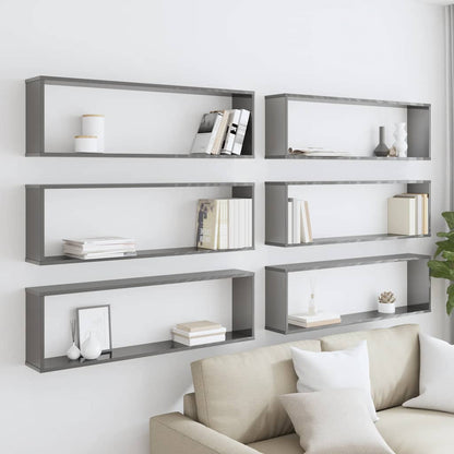 vidaXL Étagères cubes 6 pcs Gris brillant 100x15x30 cm Bois d'ingénierie
