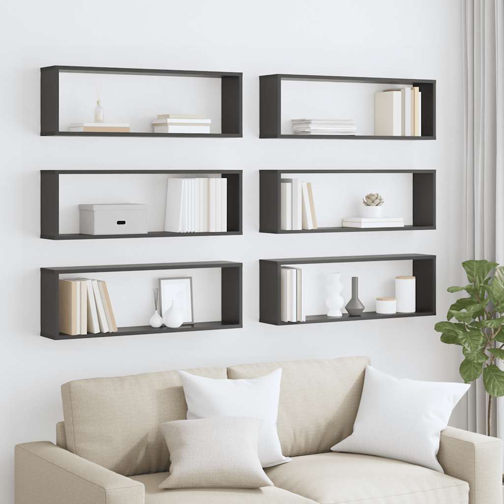 vidaXL Étagères cubes 6 pcs Gris 80x15x26,5 cm Bois d'ingénierie