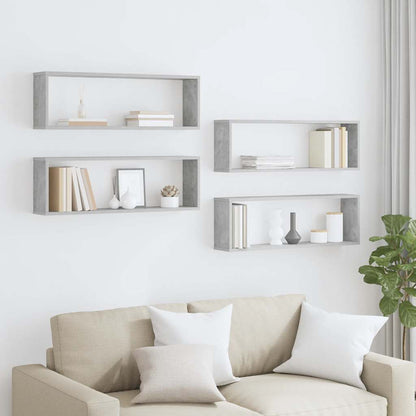 vidaXL Étagères murales cubes 4 pcs Gris béton 80x15x26,5 cm Bois d'ingénierie