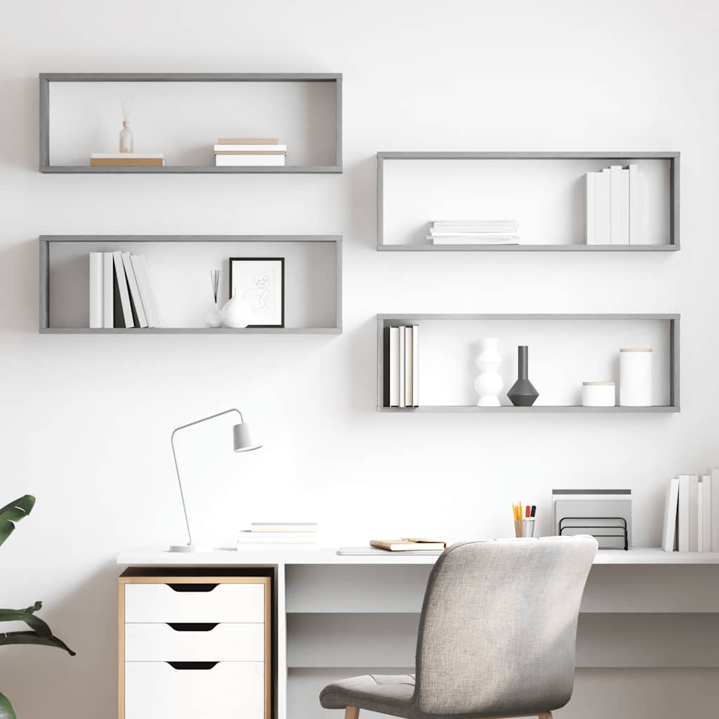 vidaXL Étagères murales cubes 4 pcs Gris béton 80x15x26,5 cm Bois d'ingénierie