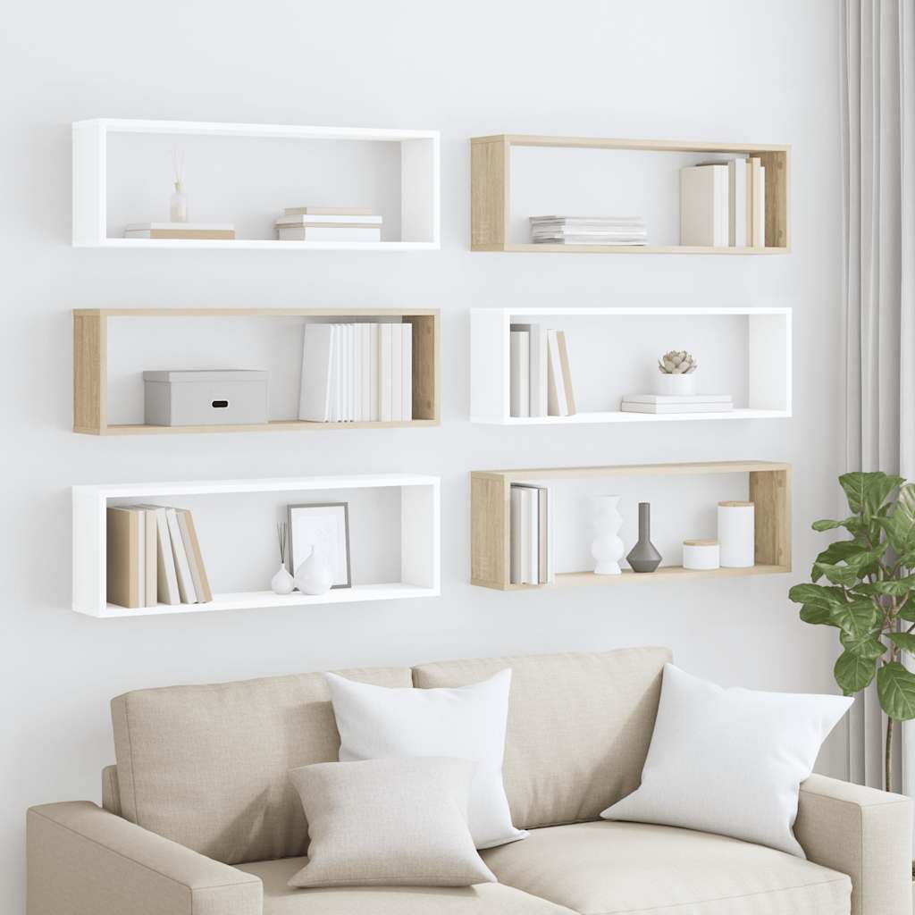 vidaXL Étagères cubes 6 pcs Blanc Chêne Sonoma 80x15x26,5cm Bois d'ingénierie