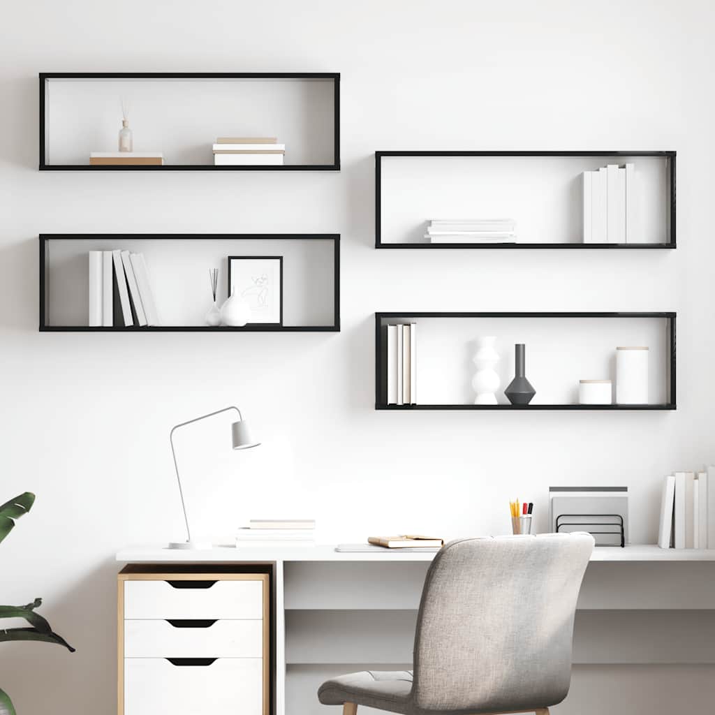 vidaXL Étagères cubes 4 pcs Noir brillant 80x15x26,5cm Bois d'ingénierie