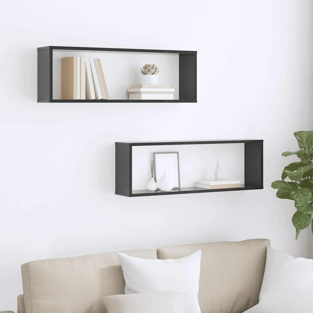 vidaXL Étagères cubes 2 pcs Gris brillant 80x15x26,5 cm Bois d'ingénierie