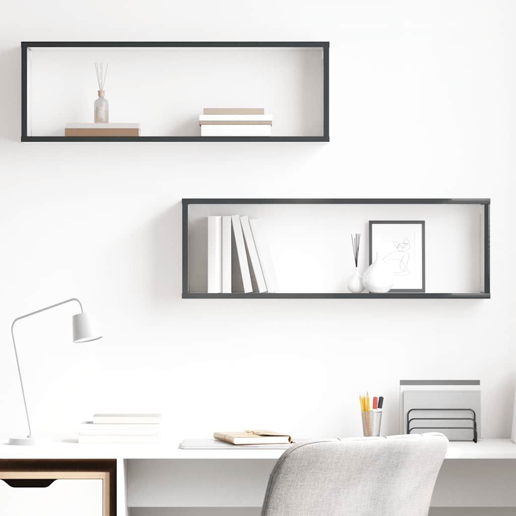 vidaXL Étagères cubes 2 pcs Gris brillant 80x15x26,5 cm Bois d'ingénierie