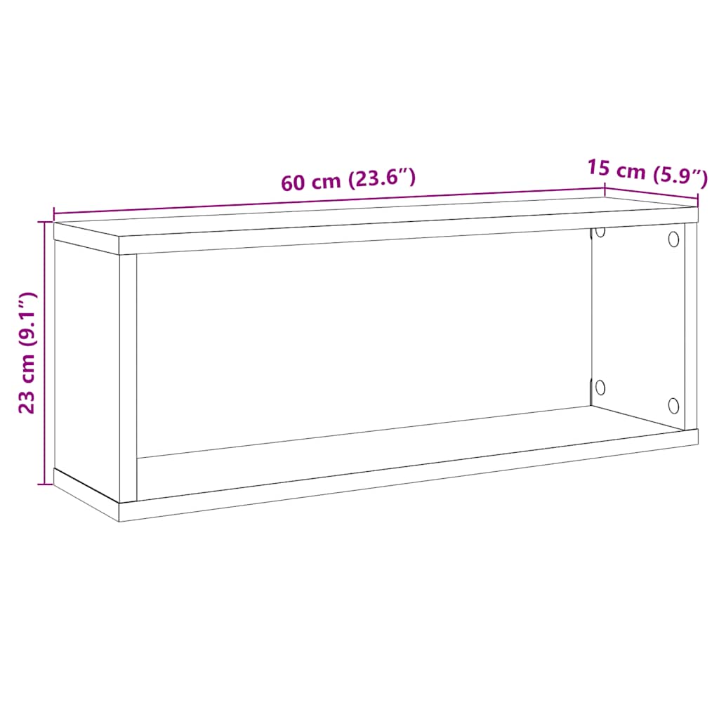 vidaXL Étagères cubes 2 pcs Noir 60x15x23 cm Bois d'ingénierie