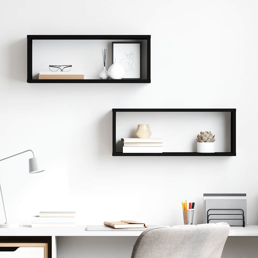 vidaXL Étagères cubes 2 pcs Noir 60x15x23 cm Bois d'ingénierie