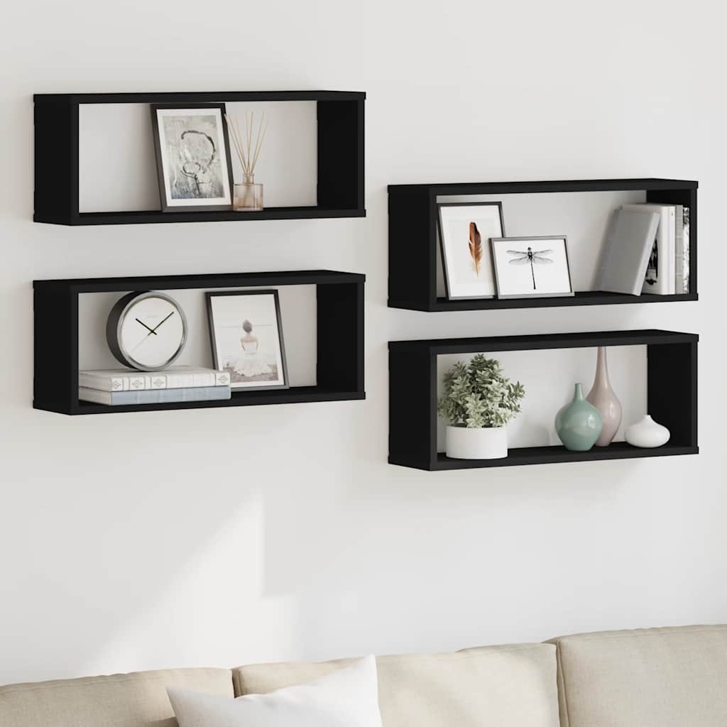 vidaXL Étagères cubes 4 pcs Noir 60x15x23 cm Bois d'ingénierie
