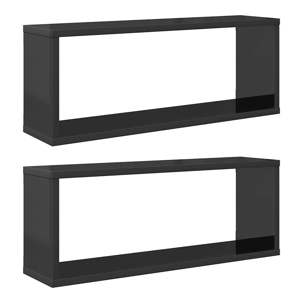 vidaXL Étagères cubes 2 pcs Gris brillant 60x15x23 cm Bois d'ingénierie