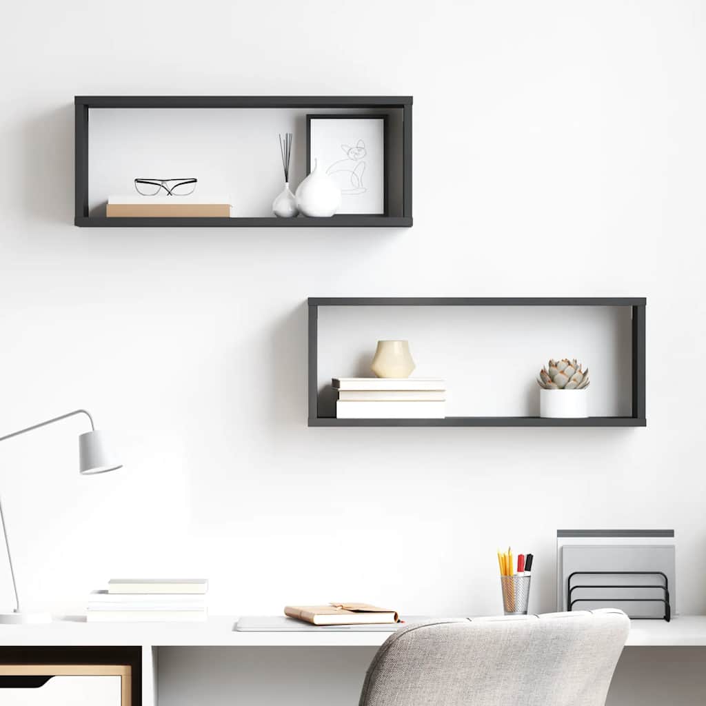 vidaXL Étagères cubes 2 pcs Gris brillant 60x15x23 cm Bois d'ingénierie