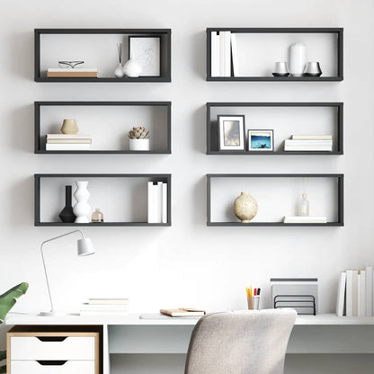 vidaXL Étagères cubes 6 pcs Gris brillant 60x15x23 cm Bois d'ingénierie
