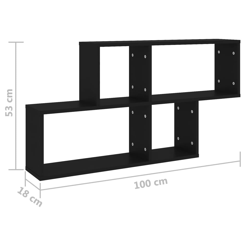 vidaXL Étagère murale noire 100x18x53 cm en bois d'ingénierie