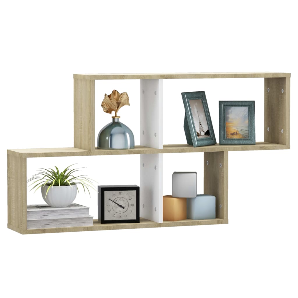 vidaXL Étagère murale Blanc et chêne Sonoma 100x18x53 cm Bois d'ingénierie