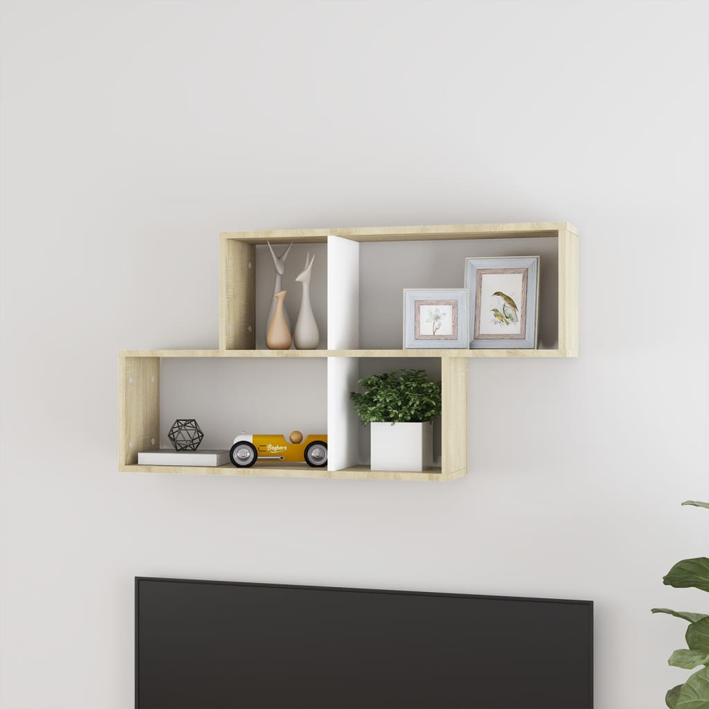 vidaXL Étagère murale Blanc et chêne Sonoma 100x18x53 cm Bois d'ingénierie