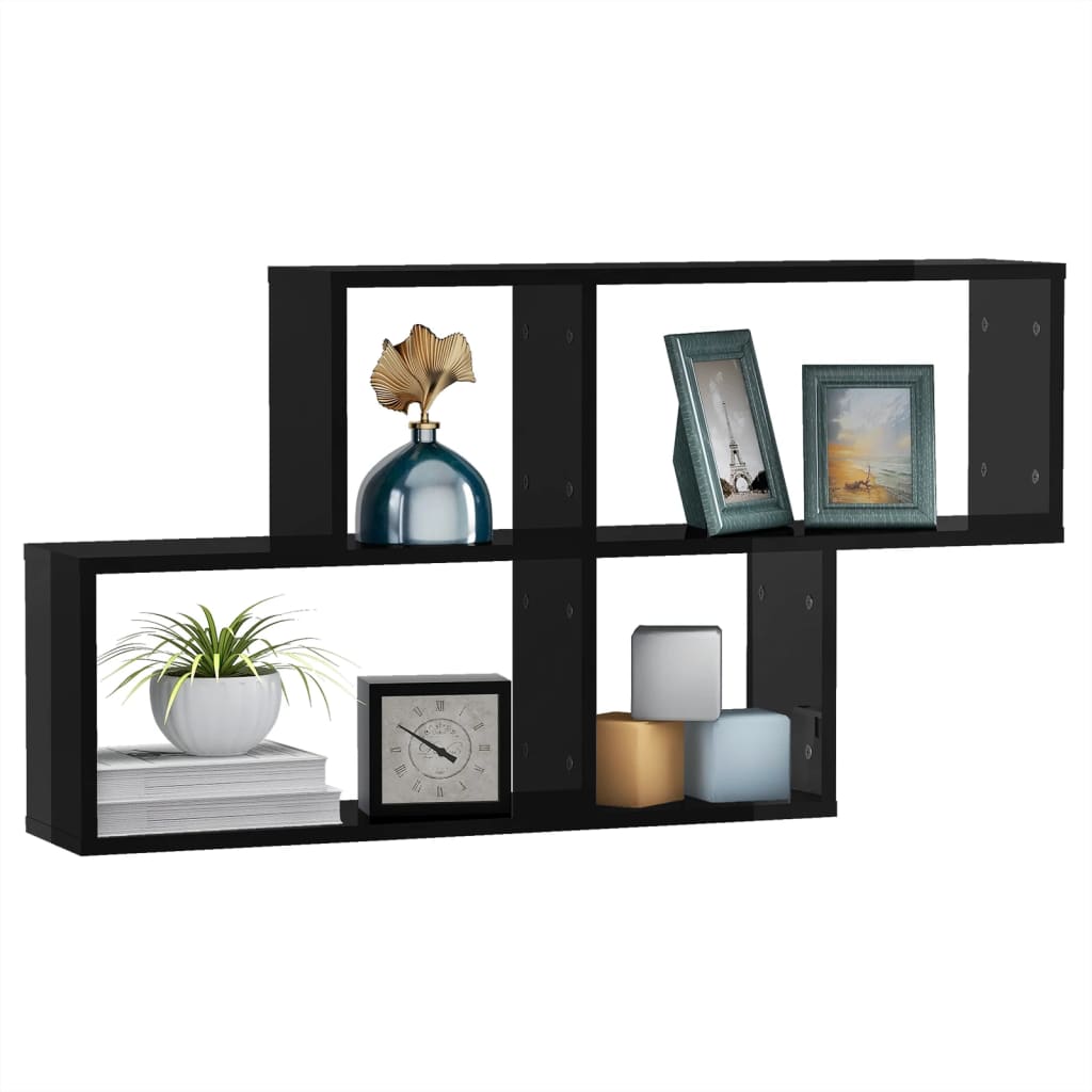 vidaXL Étagère murale noir brillant 100x18x53 cm en bois d'ingénierie