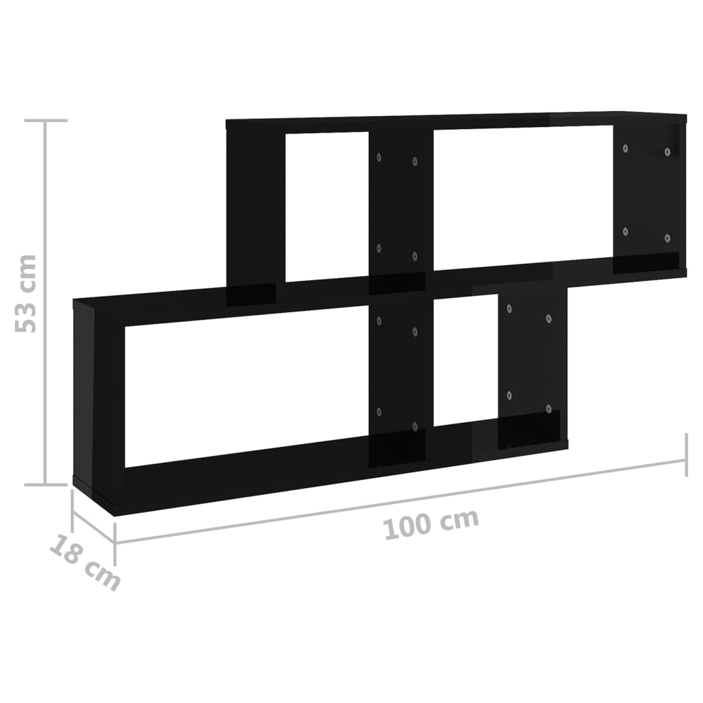 vidaXL Étagère murale noir brillant 100x18x53 cm en bois d'ingénierie